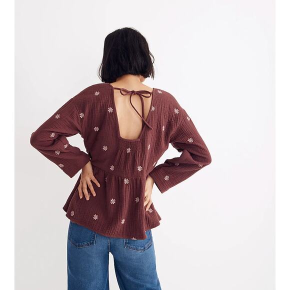 Madewell Embroidered Lightspun Peplum Open-Back Top Size XS - Picture 3 of 10